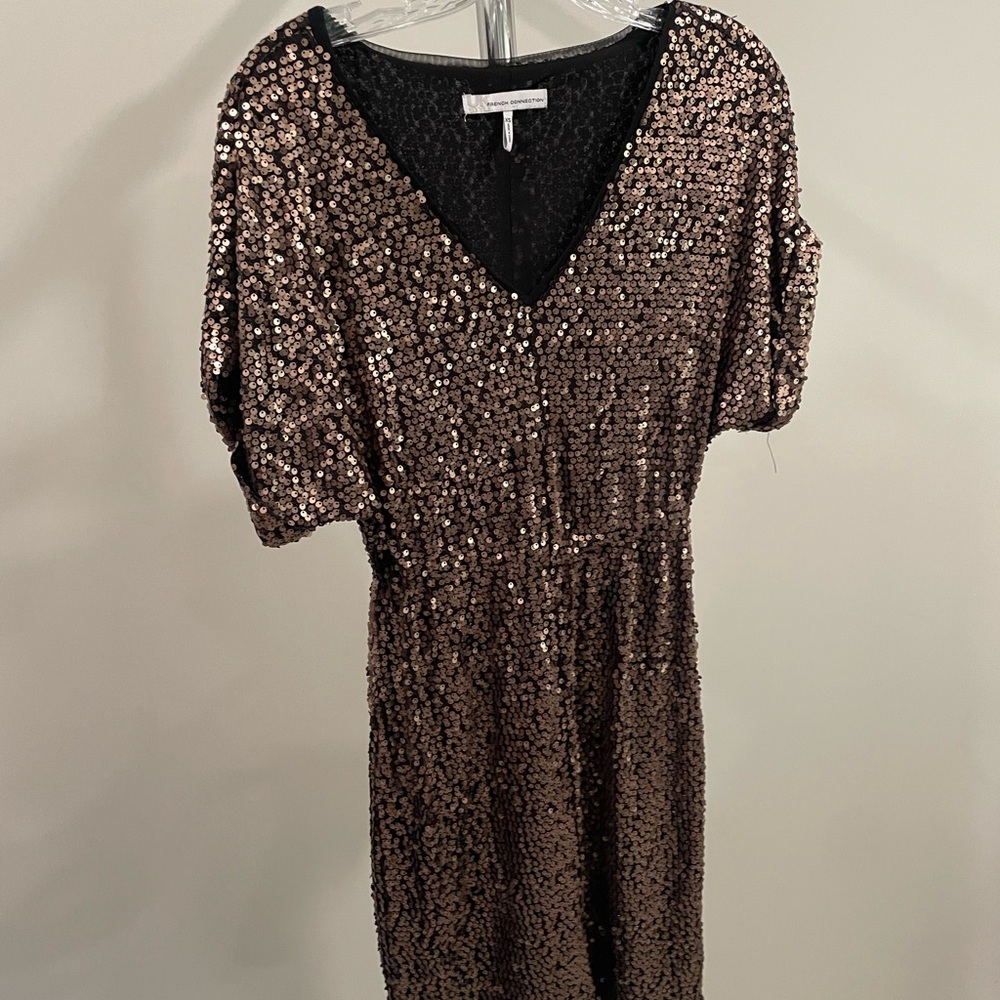French Connection Sequin Sheath Dress Brown and Black
